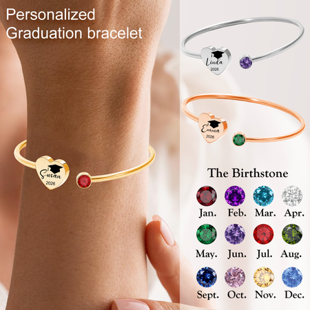 Personalized Graduation Birthstone Engraved Bracelet, Class of 2026