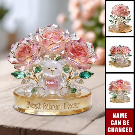 Flower Bear Mom Acrylic Plaque - Personalized Gifts For Mom