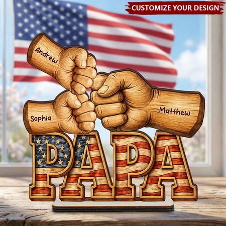 Dad, Papa, Pop Fist Bumps - With Kids' Names - Personalized Wooden Plaque