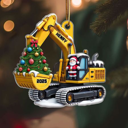 Personalized Xmas Excavator Construction Backhoe Ornament, Xmas Gift For Kids