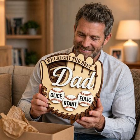 Personalized Baseball Glove We Caught The Best Dad Wooden Sign
