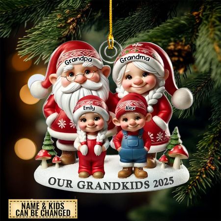 Gnome Grandma Grandpa And Grandkids Personalized Acrylic Ornament