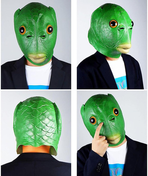 Wholesale TikTok Net Red Fish Head Cover Headgear Cute Funny Sand Sculpture Green Head Monster Costume for Male & Female