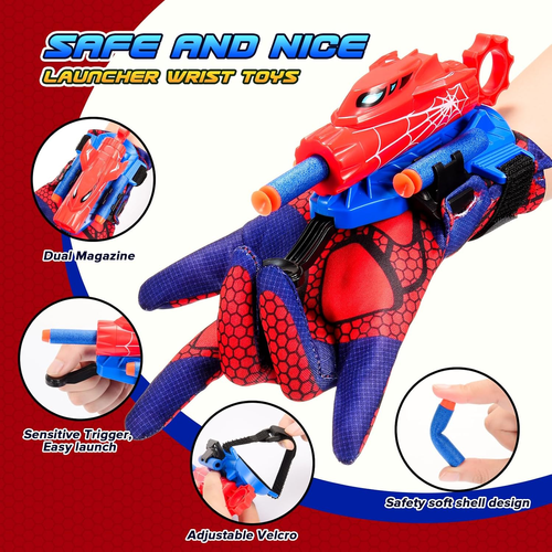 Children's Funny Spider Launcher Soft Elastic Sucker Spinning Jet Sticky Wall Wrist Toy Custom PVC PU Plastic Bullet Gun Hero