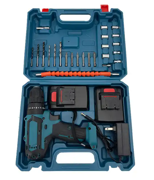 21V 24 PCS Torque Impact Drill Cordless Screwdriver Screwdriver Impact Hammer Drill With Tool Box