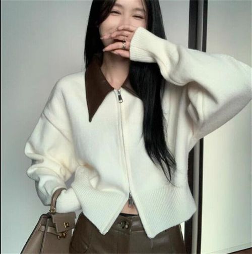 Korean Women's Sweet Long Sleeve Knitted Cardigan Sweater Coat Zipper Top