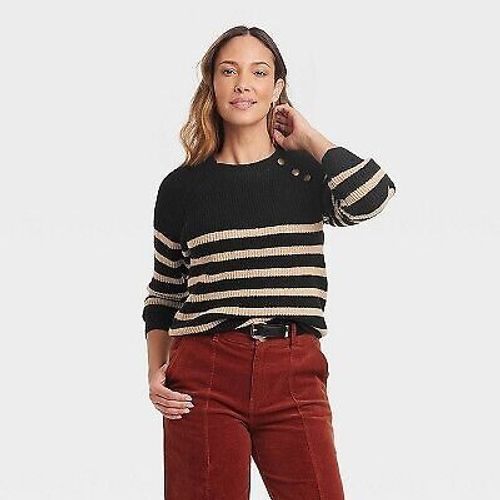 Women's Crewneck Pullover Sweater - Knox Rose Black Striped M