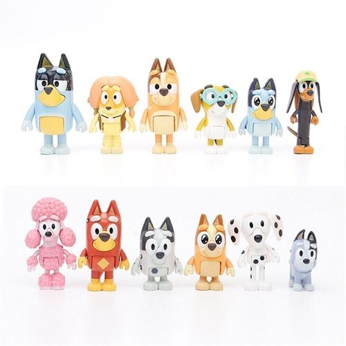 12 PCS Bluey Dog Action Figure Kids Toy Bingo Bluey & Friends Collection Model