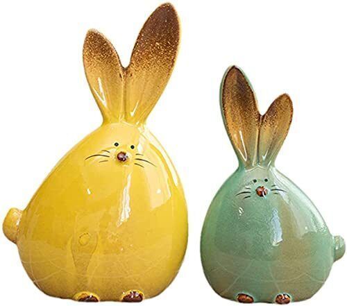 2 pcs Ceramic Rabbit Figurine Home Decor Furnishing Animal Statues Porcelain ...