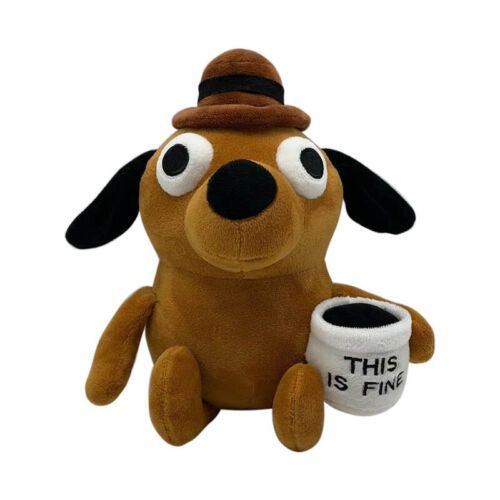 New 25cm This is Fine Meme Dog Plush Coffee Cup Stuffed Plush Toy