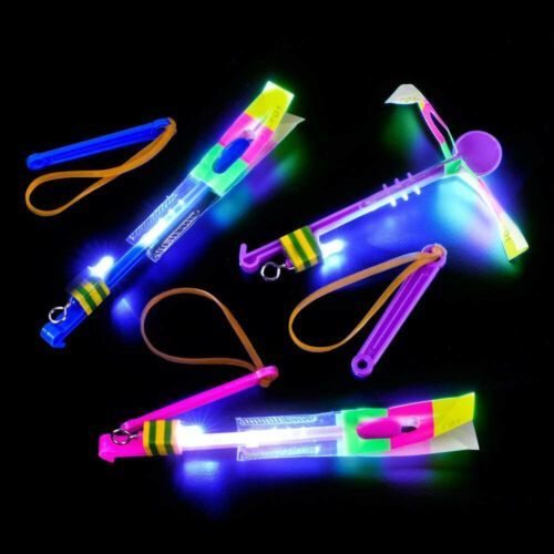 Light Up LED Slingshot Style Flying Helicopter Toy (12 Pack)