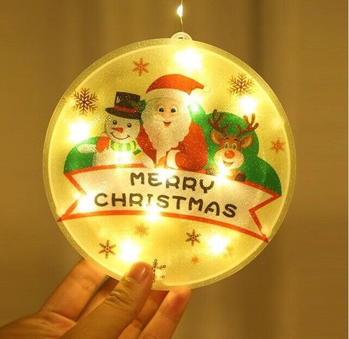 Christmas Window Hanging LED Light Xmas Ornament Suction Cup Battery Decor Lamps