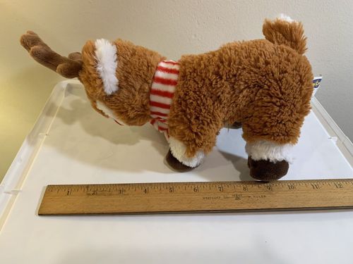 Christmas Reindeer Rudolph Plush 8 with Antlers Red Nose and Scarf