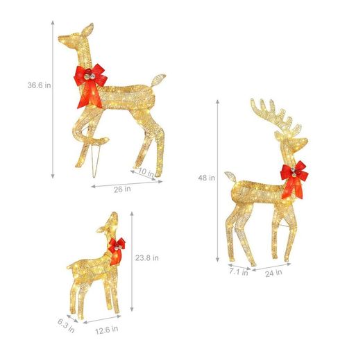 Christmas Lighted Reindeer Family Decoration Deer Set Indoor Outdoor Lawn Decor