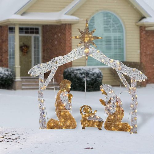 Jesus Family Christmas Decorations Lighted Metal Outdoor Nativity Scene