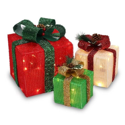 Set of 3 Christmas Lighted Gift Boxes Decorations Indoor Outdoor 60 LED Light Up