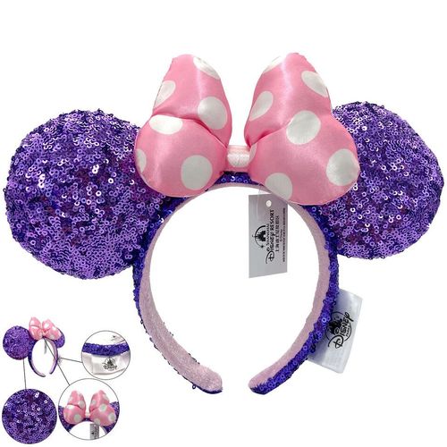 Minnie Headband 2022 Disney Parks Rare Resort Pink Polka Dot Purple Sequin Ears