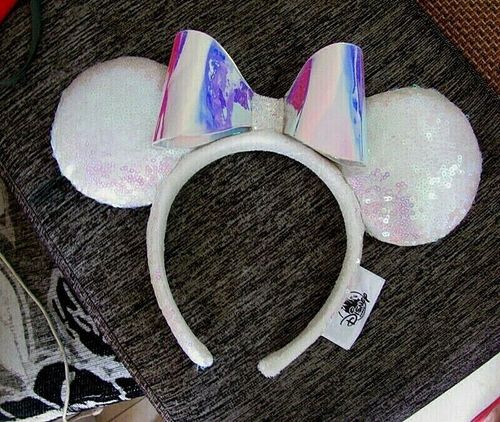 NEW Disney Parks Iridescent Glitter Sequin Minnie Mouse Ears Headband