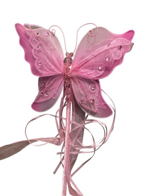 Pink Jeweled BUTTERFLY WAND Toy Princess Magic Fairy Scepter