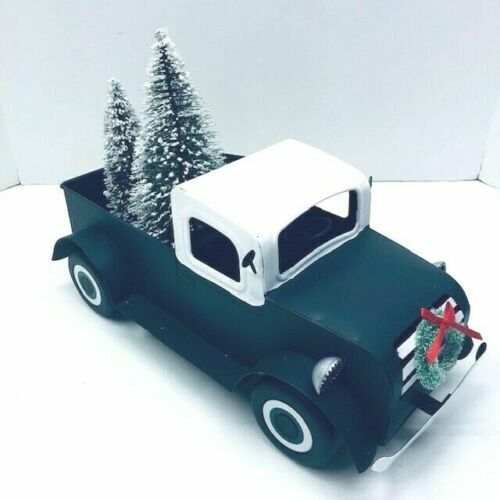 Christmas Decor - Large Blue Metal Truck W Christmas Trees & Holiday Star - NEW