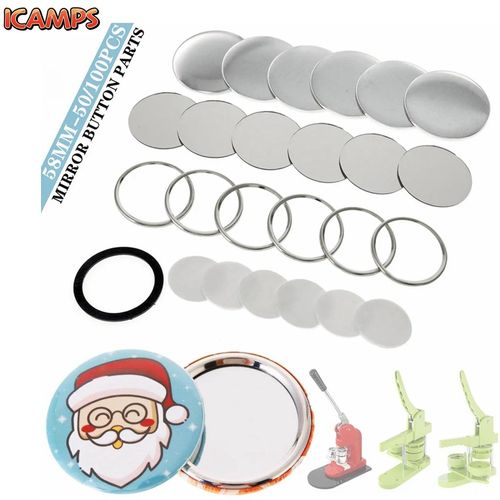 ICAMPS Blank Mirror Badge Button Maker Parts 58MM Badge Press Making Machine Supplies DIY Portable Pocket Mirror Button Parts 50 100Pcs