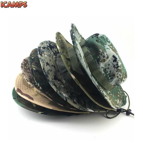 ICAMPS Camouflage Tactical Cap Military Boonie Hat US Army Caps Camo Men Outdoor Sports Sun Bucket Cap Fishing Hiking Hunting Hats 60CM