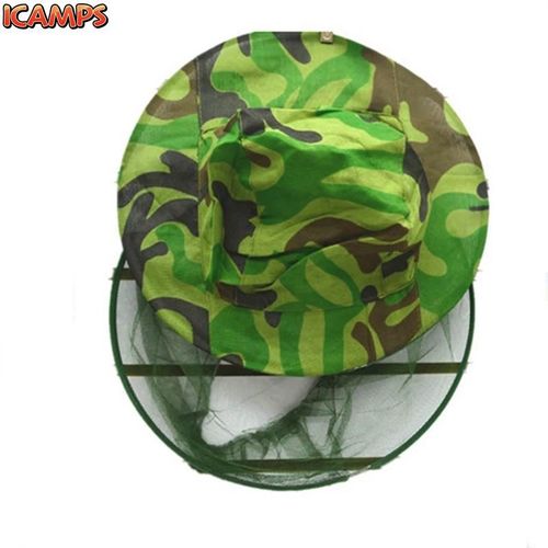 ICAMPS 1x Mosquito Insect Head Net with Hat Fabric Green Face Head Neck Ventilated Wrap Protector Camping Fishing Outdoor Veil Mesh Cap