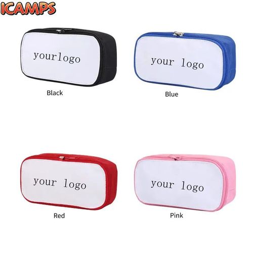 ICAMPS Sublimation Blank Pencil Case Promotional Canvas Bag Portable Zipper Student Pen Bags For Heat Transfer Print Logo Photo