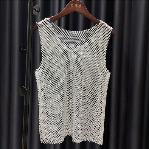 2023 Summer Hollow Rhinestone AllMatch Seethrough Vest