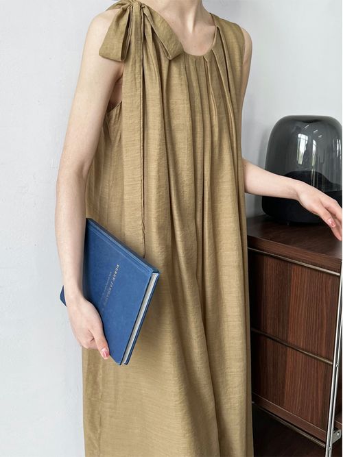 Pleated French Retro Womens Summer Vest Sleeveless Dress