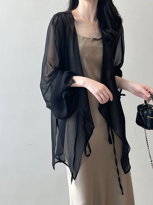 Chiffon Sun Protection Shirt Womens Summer Light National Style Lazy Sheer Top Tulle Outer Wear Cardigan Collarless Chinese Style Shirt