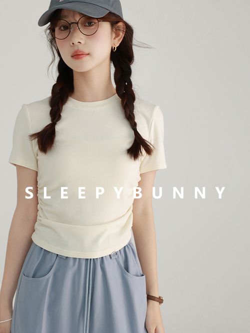 Sleepy Bunny Casual Waist Tight Silm round Neck Short Sleeve Tshirt