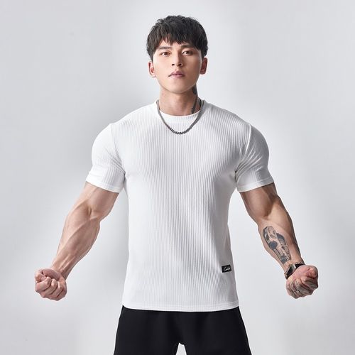 Gymdog Texture Sports ShortSleeved Mens Summer Workout Training Stretch QuickDry Casual Bottoming SemiTight Tshirt