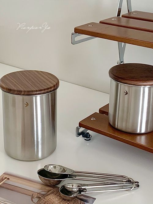 Retro with Wooden Lid Grains Tea Storage Tank Stainless Steel