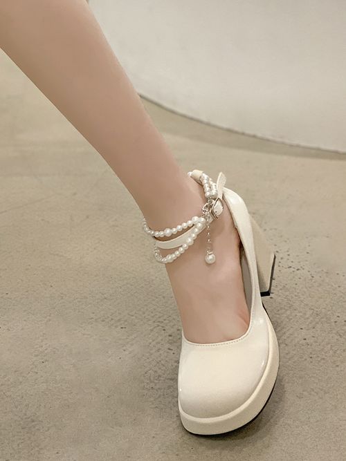 Jia Is Not Fake Fashion Japanese Style Vintage Pearl High Heel Flats