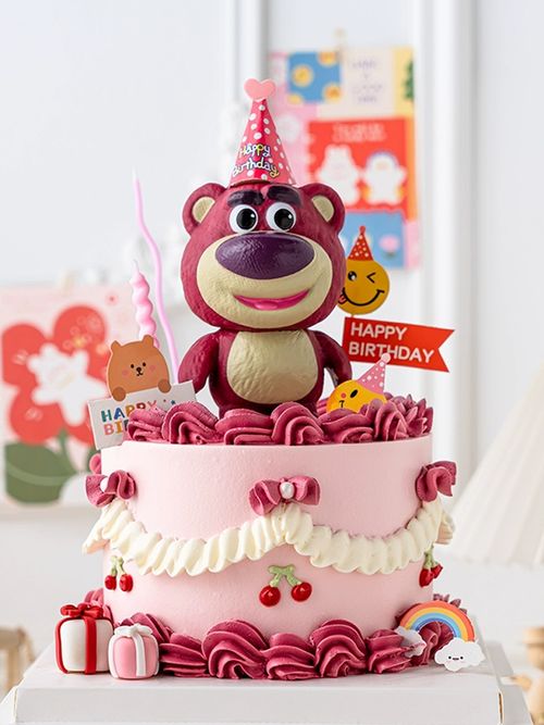 Korean Cute Birthday Hat Strawberry Bear Cake Decoration