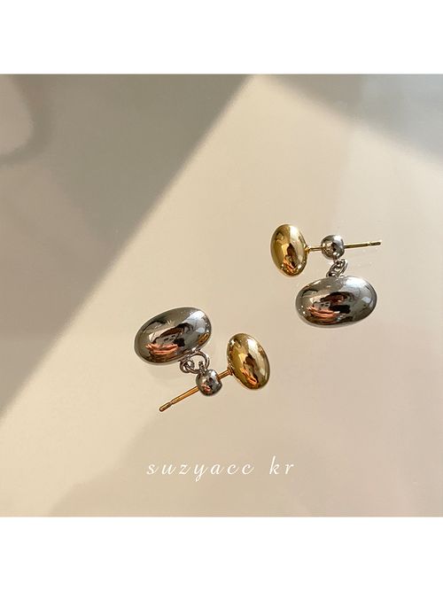 Suzyacc KR SpecialInterest Design Metal BeanShaped Stud Earrings