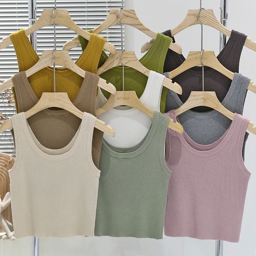 French Style UNeck Thread Knitted Base Shirt Camisole