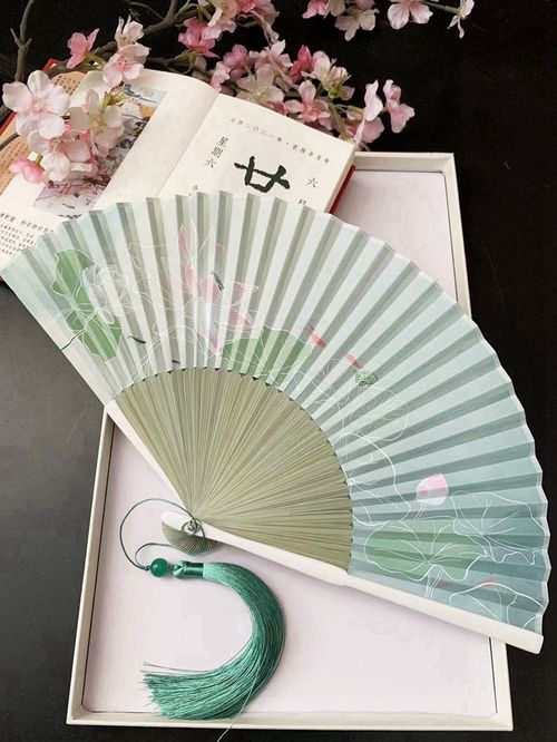 Portable Cheongsam Foldable Ancient Lotus Green Fan