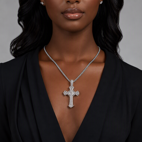 Luxury Iced Out Baguette Cross Pendant - Premium Gold & Silver Hip Hop Necklace