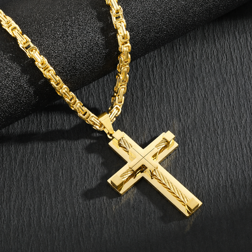 Crown Cross Link Chain Necklace – Gold & Sliver