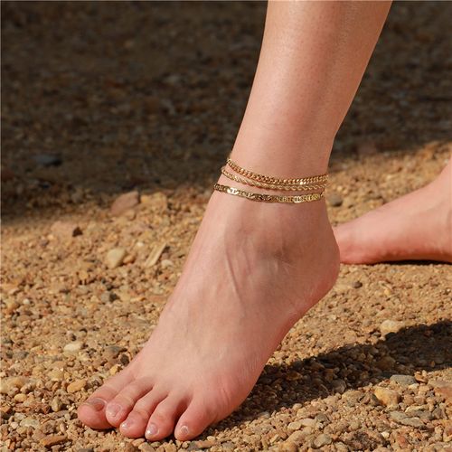 3 Piece Multi Layered Gold Leg Chain Set 18K Gold Plated Anti Tarnish Anklet Trio