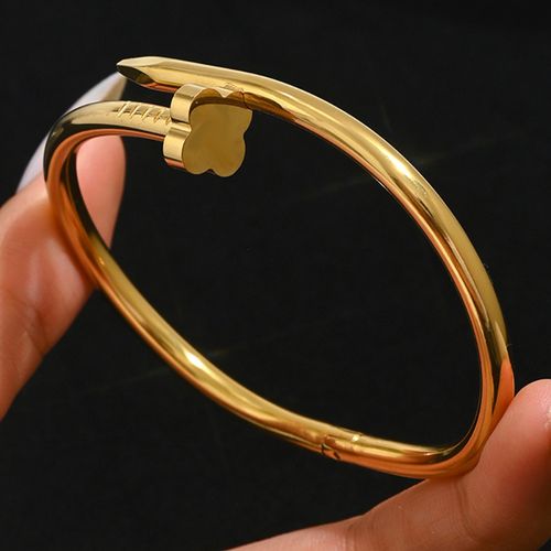 Luxury 18K Gold Plated Non-Tarnish 3-Piece Set - Floral Clover & Nail Bangle Trio Stack