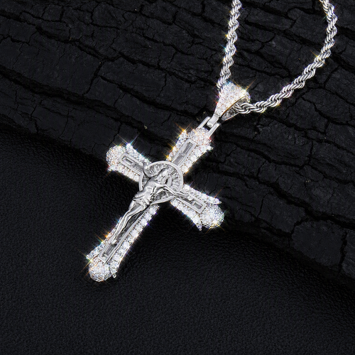 Iced Out 18K Gold Plated Crucifix Cross Necklace - Hand-Set VVS Simulant Stones