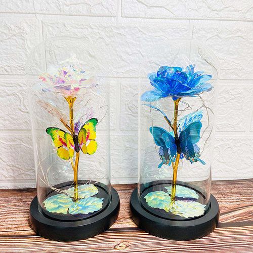 Eternal Blue Rose & Butterfly LED Glass Dome – Forever Gift for Her 🦋🌹