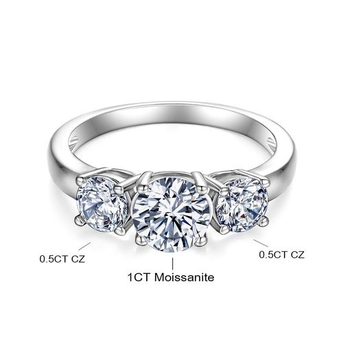 1CT Moissanite & CZ Three Stone Engagement Ring for Women - Gold Luxury Wedding Band 💍✨