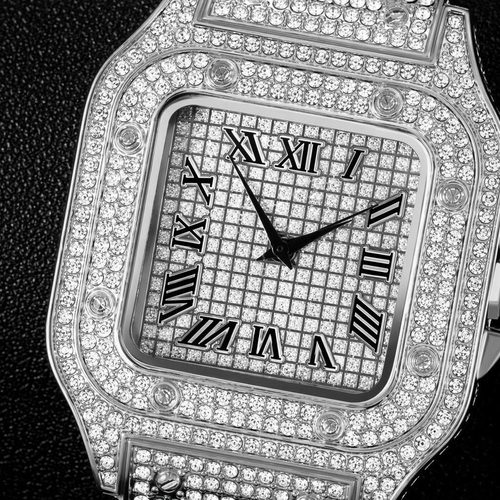 Bovoria Iced Out Square Watch & Cuban Bracelet Set - 2 Piece Luxury Hip Hop Jewelry Collection