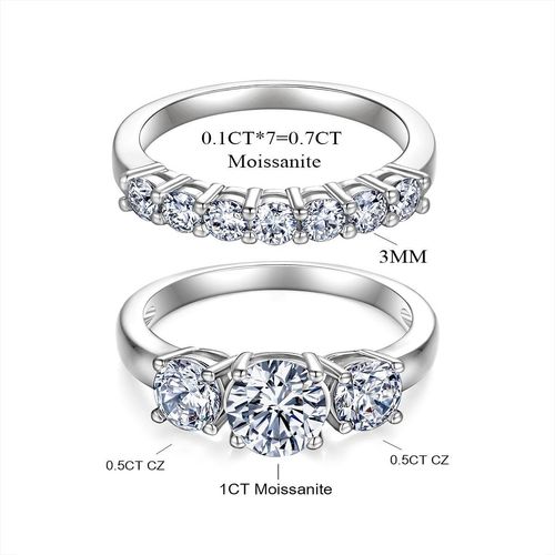 1CT Moissanite & CZ Three Stone Engagement Ring for Women - Gold Luxury Wedding Band 💍✨