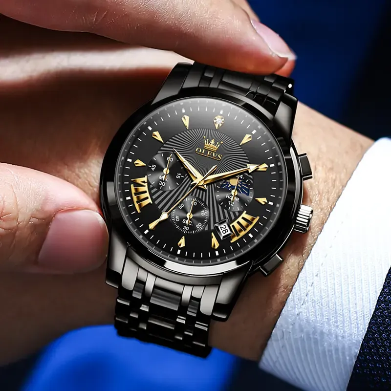 OLEVS 2892 Men's Stainless Steel Quartz Original Watch Smartwatches Waterproof Luminous Chronograph Moon Watch Fashion for Men