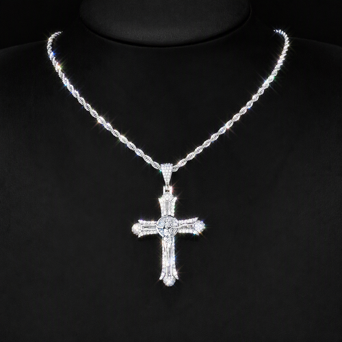 Iced Out 18K Gold Plated Crucifix Cross Necklace - Hand-Set VVS Simulant Stones